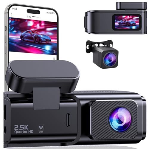Dash Cam Front and Rear 2.5K+1080P, Ultra HD Dash Cam Built-in WiFi, Dual Car Camera with 170°Wide Angle, Super Night Vision Dashcam with 24H Parking Mode, G-Sensor, App Control, Loop Recording