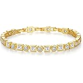 SHINEFLUX 14K Gold Moissanite Square Tennis Bracelet, Women's Elegant Hand Jewelry, Classic Design