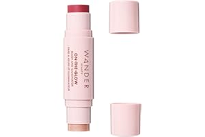 Wander Beauty On-the-Glow Blush and Illuminator - Strawberry Fields/Nude Glow - 7-in-1 Hydrating Cream Blush & Highlighting Stick - Stick Blush for Cheeks, Lip, & Body- Highlighter & Blush - 0.4 oz