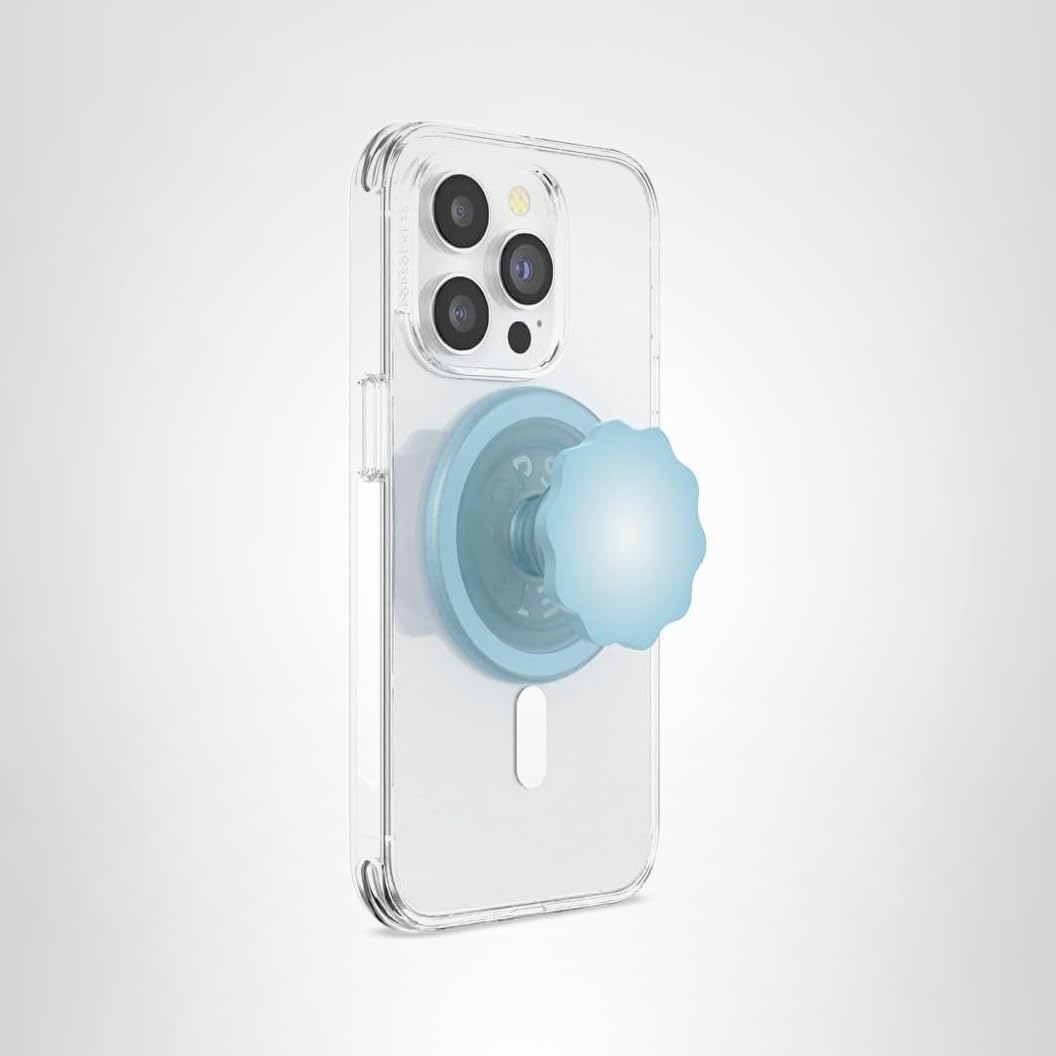 PopSockets Phone Grip for MagSafe with Kickstand, Magnetic Stand, Swappable Top, Secure Hold for iPhone MagSafe Cases, Phone & Tablet Grip - Molded Flower Blue Sigh