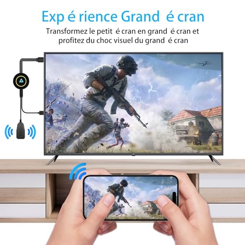 Clé HDMI sans Fil 4K Double Bande (2.4G/5GHz) - Plug & Play - Affichage de Votre Smartphone/pc sur Moniteur/projecteur - Compatible i*OS, Android, Windows, macOS (AirPlay, DLNA, Miracast)