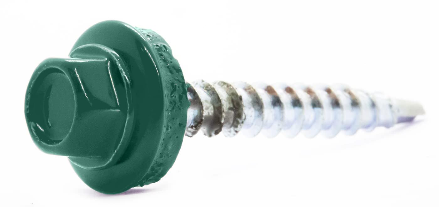 4.8mm x 35mm Moss Green Self-Drilling Roofing Screws Farmer Screws with EPDM Sealing Washer Painted RAL 6005 (Pack of 50) C07CD