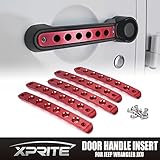 Xprite 5 Pcs/Sets Brushed Aluminum Door Grab Handle Inserts Cover Trim for 2007-2017 Jeep Wrangler JK & Unlimited 4 Door-Red