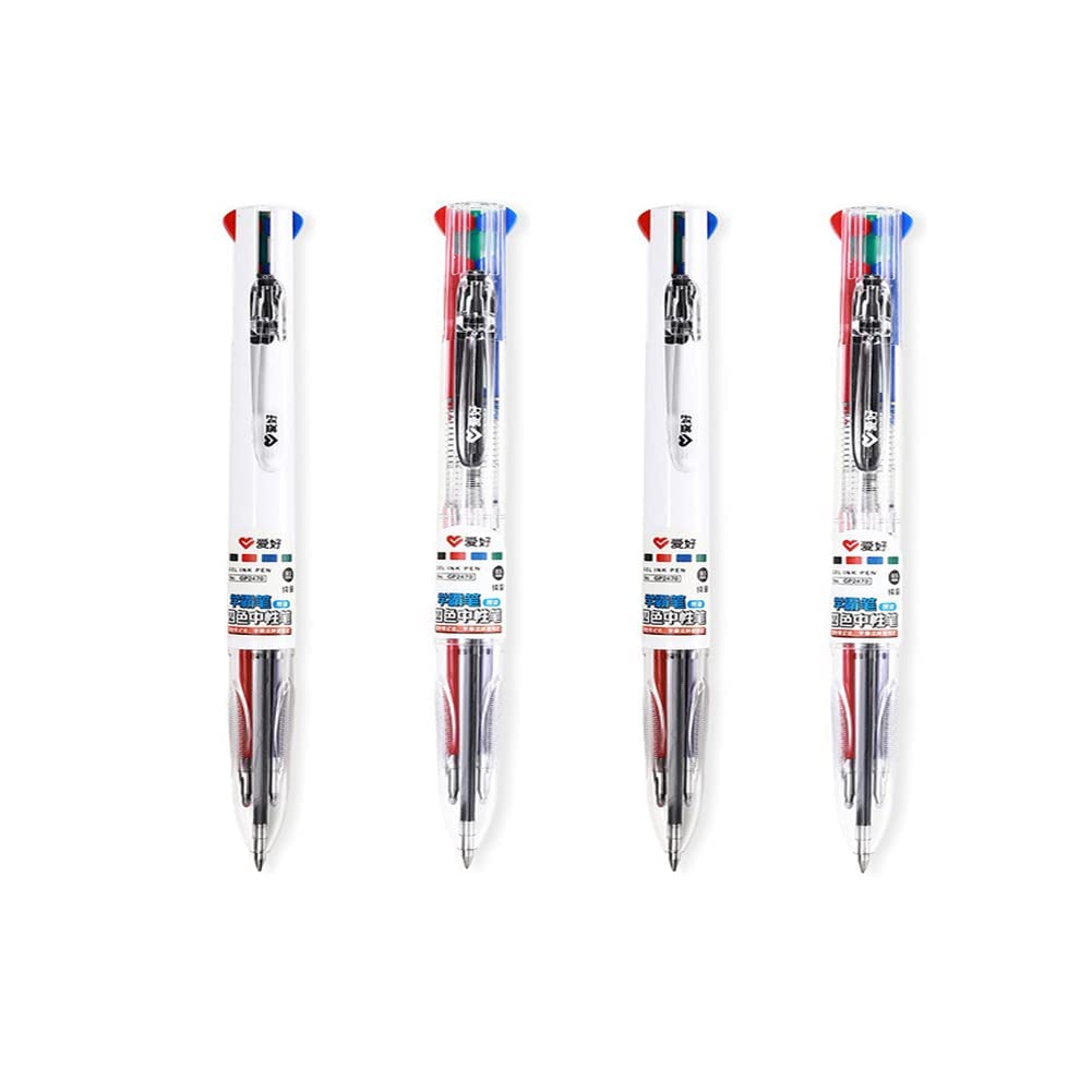 MROOFUL Pack of 4 MultiColor Pen 4 in 1 Colorful Retractable Gel Pen 0.5mm Black Blue Red ink refills For Student School Gel Pens Stationery
