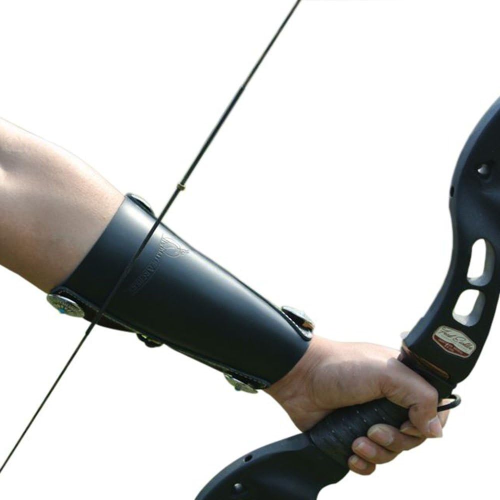 HBG Archery Cowhide Armguard Black Handmade Arm Guard Bow Hand Shooting Glove for Target Shooting Hunting Accessories