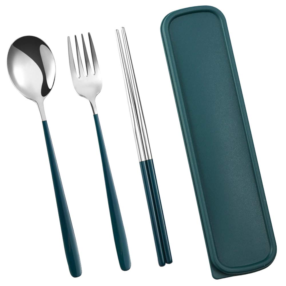 Huture Stainless Steel Cutlery Set Fork Spoon Chopsticks with Case Stainless Steel Tableware Washable Spoon Chopsticks Fork Reusable Portable Utensils Set for Home Use Camping Travel