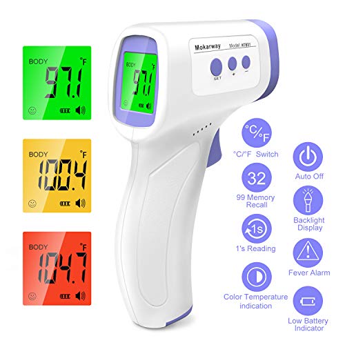Thermometers for Adults Forehead, Fever Alarm 1 Second Reading Thermal Thermometer for Kids, Baby，Infrared Digital Thermometer Non Contact Thermometer,Purple