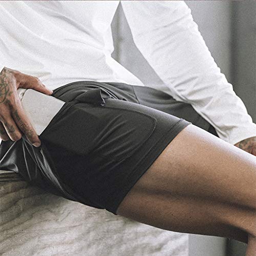 Cianjue_shorts Men's Summer Sports Short Fast Drying Training Running Pants with Pockets Inside (L, Black) - Thumbnail 4