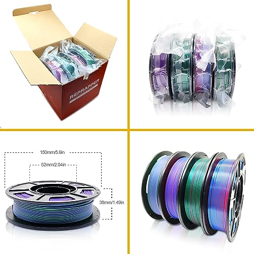 Reprapper 4X 250g Color Pack – Dual Color PLA Filament 1.75mm for 3D Printer & 3D Pen, Multicolour Filament, 4 x 250g Matte Red/Blue, Matte Purple/Green, Silk Red/Blue, and Silk Purple/Green