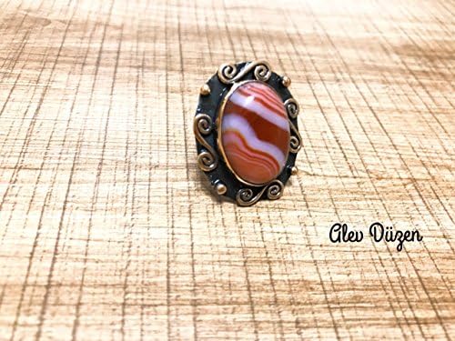 Gemstone ring - natural akik gemstone ring handmade ring - metalwork ring aqiq gemstone ring