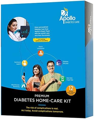 Apollo Diabetes Home Care Kit (Box with Connected Glucometer & 50 Strips) - 12-month Diabetes Care Program