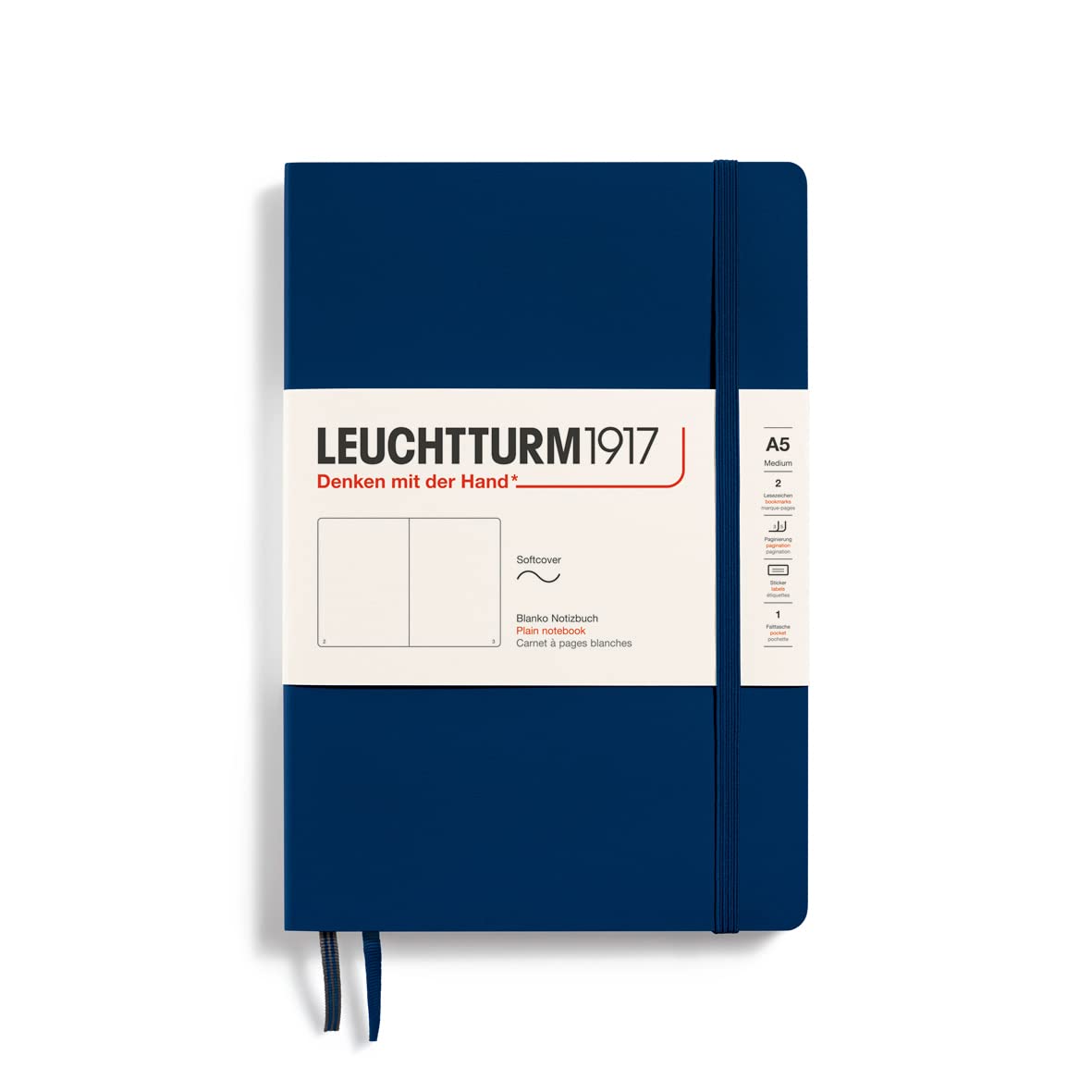 LEUCHTTURM1917 362864 Notebook Medium (A5), Softcover, 123 Numbered Pages, Navy, Plain