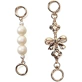 WOLVINA 2 Pcs Gold Bow and Pearl Bag Extender Chain Purse Strap Extender Replacement for Purses Handbags Backpacks Decorative Gold Chain Purse Strap Accessory
