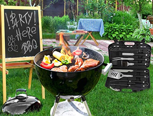 POLIGO 21pcs Heavy Duty BBQ Grill Tool Set with Heat Resistant Handle - Stainless Steel Barbecue Utensil Accessories in Plastic Storage Case - Complete Outdoor BBQ Grilling Kit - Birthday Gift for Men