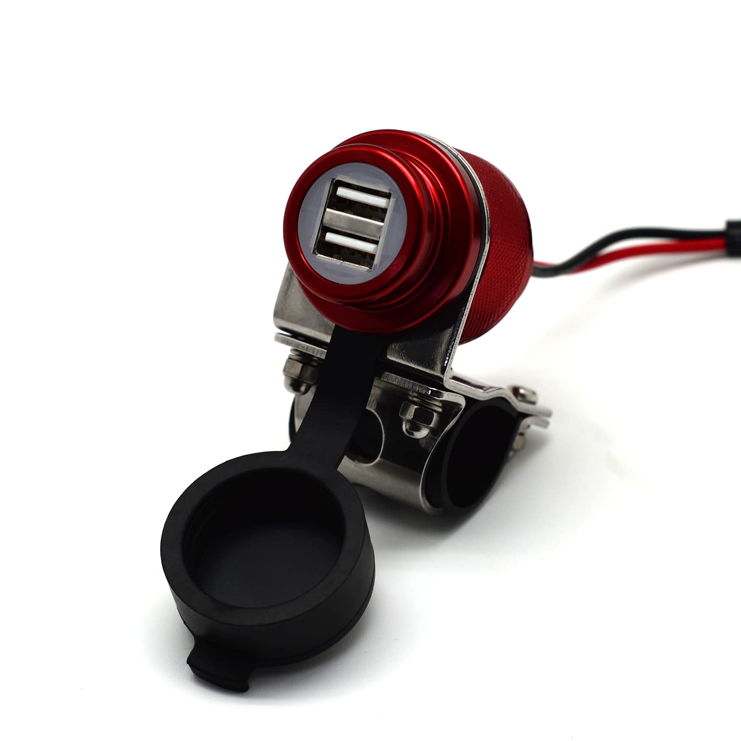 Cliff Top 4.6 Amp 23W Aluminium Motorcycle USB Charger with Dual-Port Fast Charing, Heavy Duty, Waterproof for 7/8’’, 1’’ Handlebars on ATV/UTV for Smart Phones, GPS, Tablets and Cameras (Red) — image 1