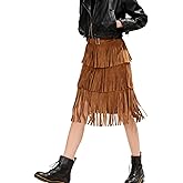 Apocrypha Womens Boho Fringe Faux Suede Western Outfits Country Concert Tassel Cowgirl Trendy Casual Skirt