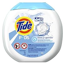 Tide PODS Free & Gentle HE Turbo Laundry Detergent Pacs, Unscented, 72 Count Tub