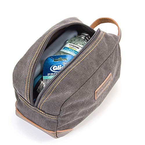 emissary Men's Toiletry Bag Leather and Canvas Travel Toiletry Bag Dopp Kit for Men Shaving Bag for Travel Accessories (Gray) 3 emissary Men's Toiletry Bag Leather and Canvas Travel Toiletry Bag Dopp Kit for Men Shaving Bag for Travel Accessories (Gray)