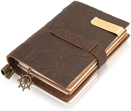 Traveler Poet Traveler leather notebook Handmade Leather Bound Daily Notepad For Men &amp; Women with Unlined Paper and Zipper Pocket--Brown