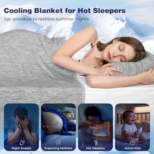 Luxear Cooling Blanket for Summer, Blanket with Cold Feeling Technology, Soft Lightweight Blanket for Sofa, Armchair, Adult, Baby, Child, Dog, Travel, Car, 220 x 240 cm, Grey