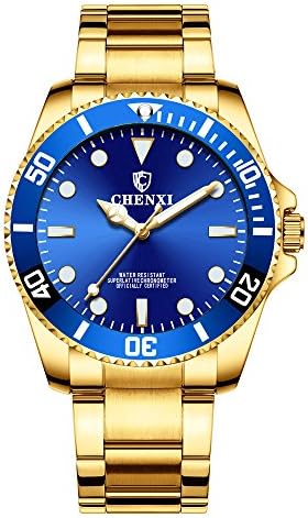 Mens Fashion Watches Gold Stainless Steel Sport Analog Waterproof Quartz Watch