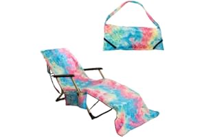 JVJQ Beach Chair Cover, Microfiber Chaise Lounge Towel Cover with Storage Pockets for Pool Sun Lounger Hotel Garden （ Tie-Dye）