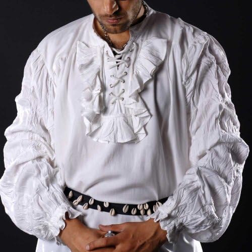 Pirate Gothic Renaissance Medieval Costume Shirt (Large, White)