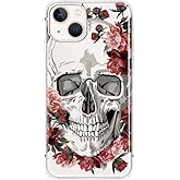 FancyCase Compatible with iPhone 14 Case (6.1inch)-Cool Skull Design with Retro Roses Pattern Flexible TPU Protective Clear Case (Skull Roses)