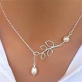 FULLIN Pearl Pendant Necklace Simple Leaf Long Necklace Jewelry For Women Girl