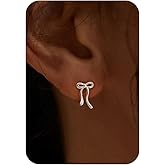 Plenky Gold Earrings-14K Gold/Silver/Rose Gold Plated Bow Earrings Trendy Dainty Cute Ribbon Minimalist Bow Stud Earrings for Women Gifts