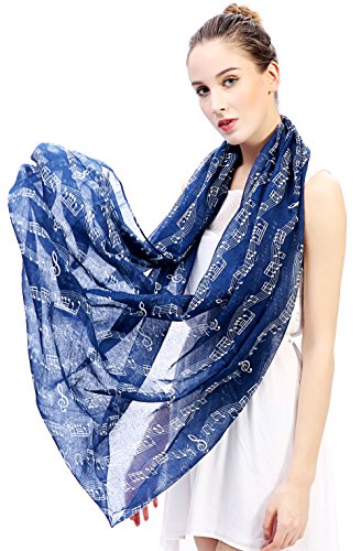 Lina & Lily Women's Musical Notes Print Infinity Loop Scarf (Navy Blue)