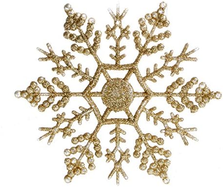 Ninko 12 Pcs 10cm Glitter Snowflake Christmas Ornaments Dark Gold Flower With Shining Edge For Christmas Tree Wreath House Decoration Flower
