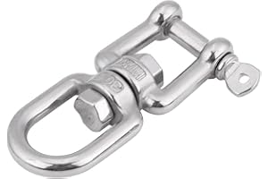 Duty Swivel Link, Duty 304 Stainless Steel Swivel Eye ing Snap Hooks Rolling Shackle Device Marin with Key Rings Silver(6mm)