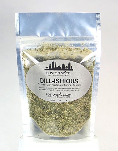 Boston Spice Dill-ishious Gourmet Dill Seasoning Blend Great on Fish Seafood Popcorn Potatoes Vegetables Dips Spreads Salad Dressing Approx 1/4 Cup of Spice