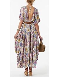 Vestido largo de algodón con cuello en V para dama