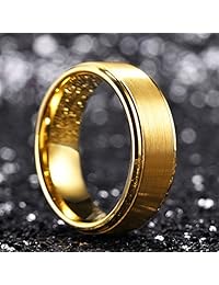 King Will GLORY anillo de carbono de tungsteno cepillado mate para hombre y mujer de 8 mm, anillo de boda de oro amarillo de 14 K de ajuste cómodo
