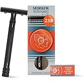 MERKUR 23B Double Edge Safety Razor - Black Long Knurled Brass Handle Made in Germany Plastic-Free Three Piece Design Closed 