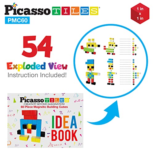 PicassoTiles 60 Pieces 1" Toy Building Block Cubes Building