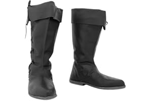BOKAAW Renaissance Pirate Boots for Men's Medieval Chic Knight Boots Western Cowboy Boots Distressed Boot Vintage Costume Accessories Pu Leather Cosplay(US 10.5, Black)
