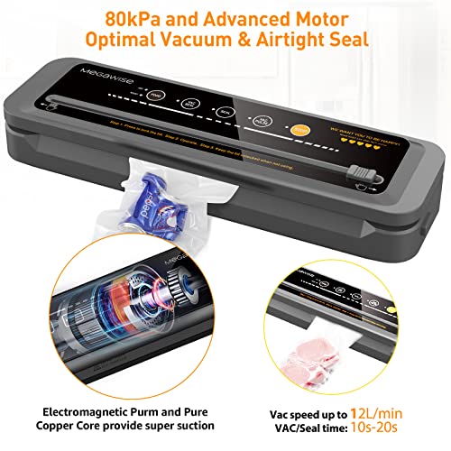MegaWise Vacuum Sealer Machine 80kPa Suction Power Bags and Cutter