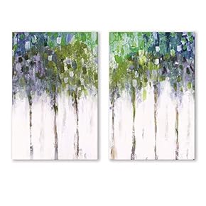 2 Piece Canvas Wall Art - Abstract Trees - Modern Home Art Stretched and Framed Ready to Hang - 16"x24"x2 Panels