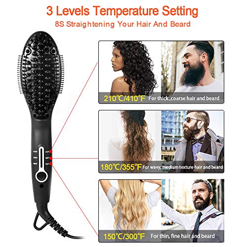 Beard Straightener Brush for Men - 2019 Quick Beard Styler Comb Ionic Electric Beard Straightening Heat Brush For Home & Travel