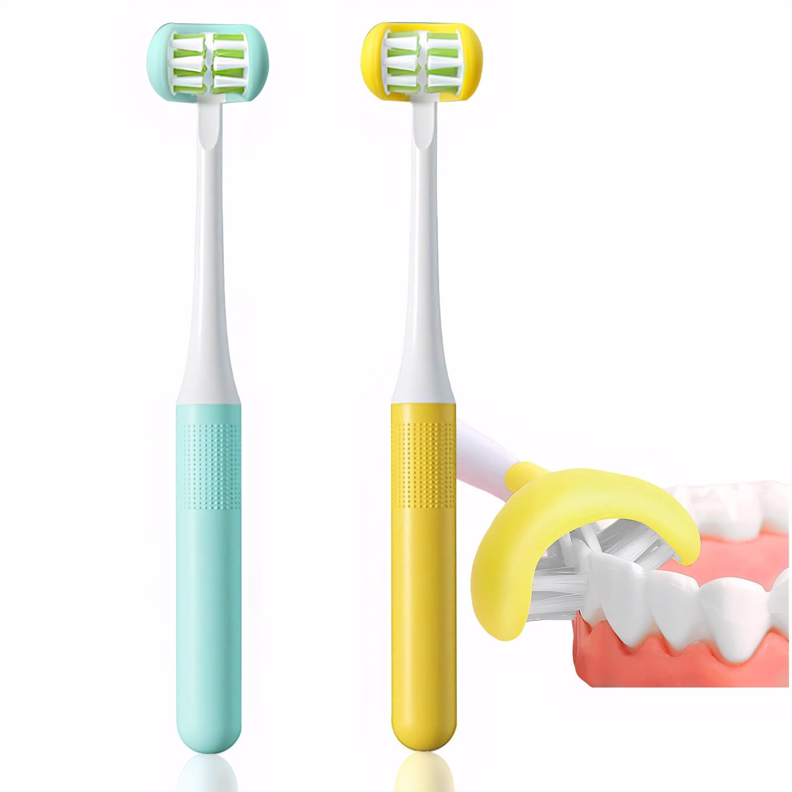 Photo 1 of FOREVIVE 2 Pieces 3 Sided Toddler Toothbrush, Three Bristles for Kids Toothbrush, Autism Soft Bristles,Soft and Gentle for Complete Tooth and Gum Care(C1?Blue+Yellow? Kids)