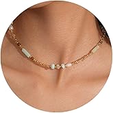 ANDKISS Beaded Necklaces for Women-Colorful Beaded Necklace Gemstone Choker Natural Stone Pearl Necklaces for Women Summer Boho Beach Handmade Jewelry