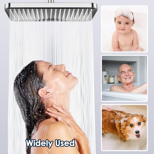 Ronvie 12 Inch Large High Pressure Water-Saving Square Rain Shower Head, Chrome Fixed Overhead Ceiling Showerhead with Adjustable Ball Joint G1/2” Universal Fitting Bathroom Easy Installation