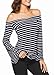 Womens Sexy Off The Shoulder Tops Long Sleeve Shirts Striped Juniors Casual Tops NavyStripes XL