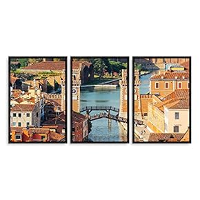 3 Piece Framed Canvas Wall Art for Living Room, Bedroom Italy City Landscape Canvas Prints for Modern Home Decoration Ready to Hang - 16"x24"x3 Panels