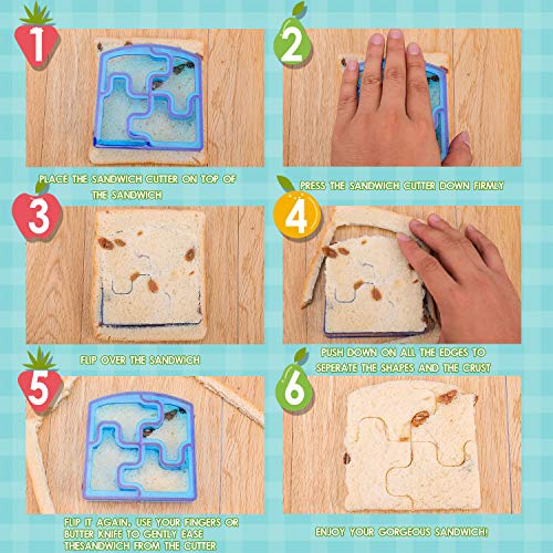 Sandwich Cutters Set for Kids Bento Lunch Box accessories - 8 Bread Crust Cutters + FREE 8 Stainless Steel Mini Vegetables Fruit Shapes Cookie Cutters + 5 FREE ANIMAL FOOD PICKS - Thumbnail 2