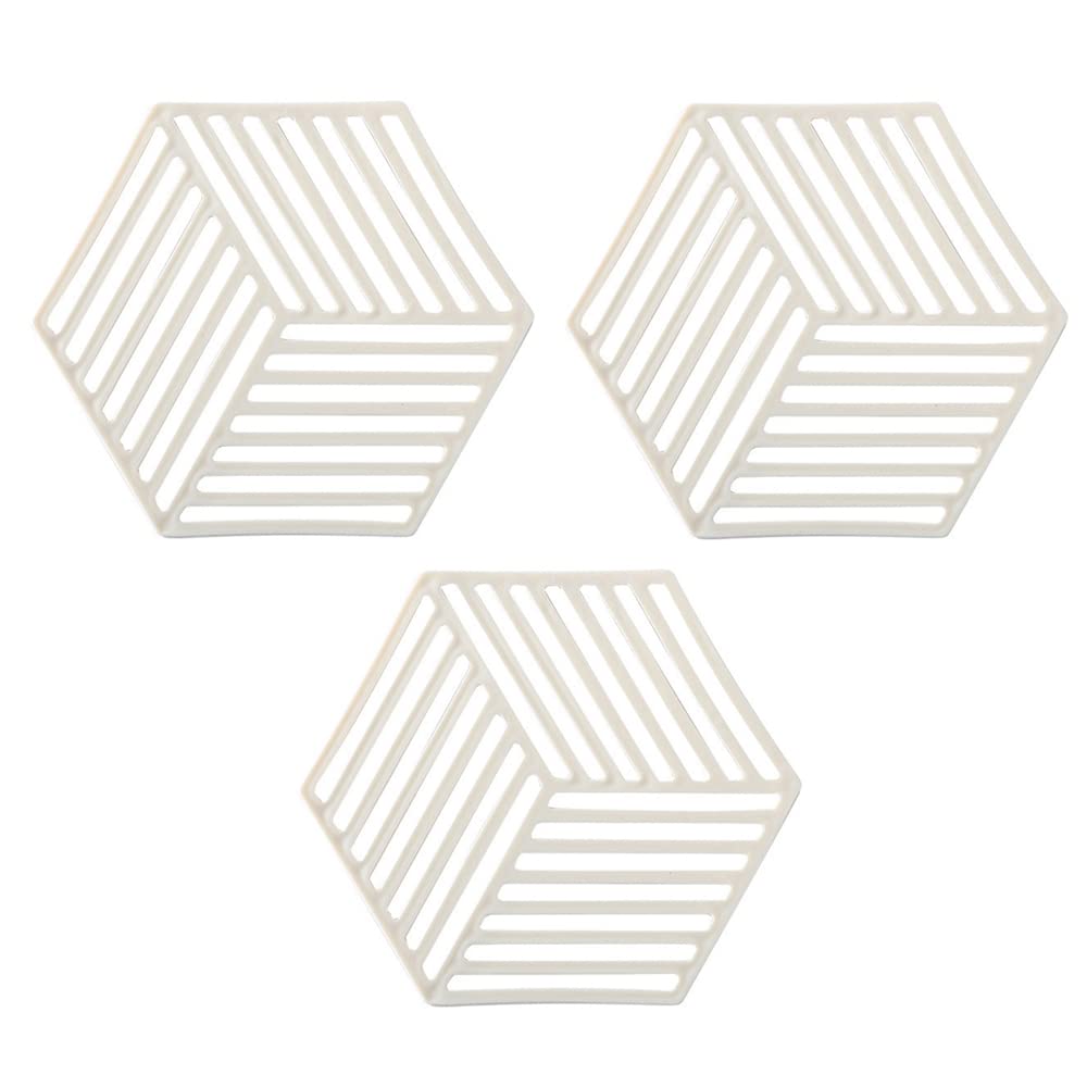 SEIWEI Silicone Table Mat, 3PCS White Trivet Non-Slip Pot Holder Coasters Cup Mat for Kitchen Table, Pad Hot Pads, Spoon Rest, Cooking & Dining