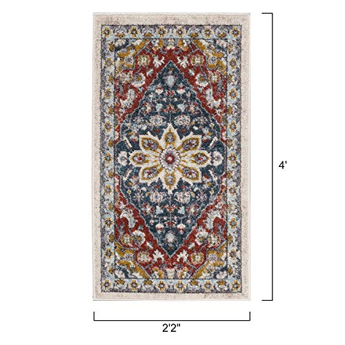 KSANA Area Rug 8mm Pile Height with Jute Backing Medallion Carpet for Entry, 2'2"× 4', Bedrooms, Kitchens